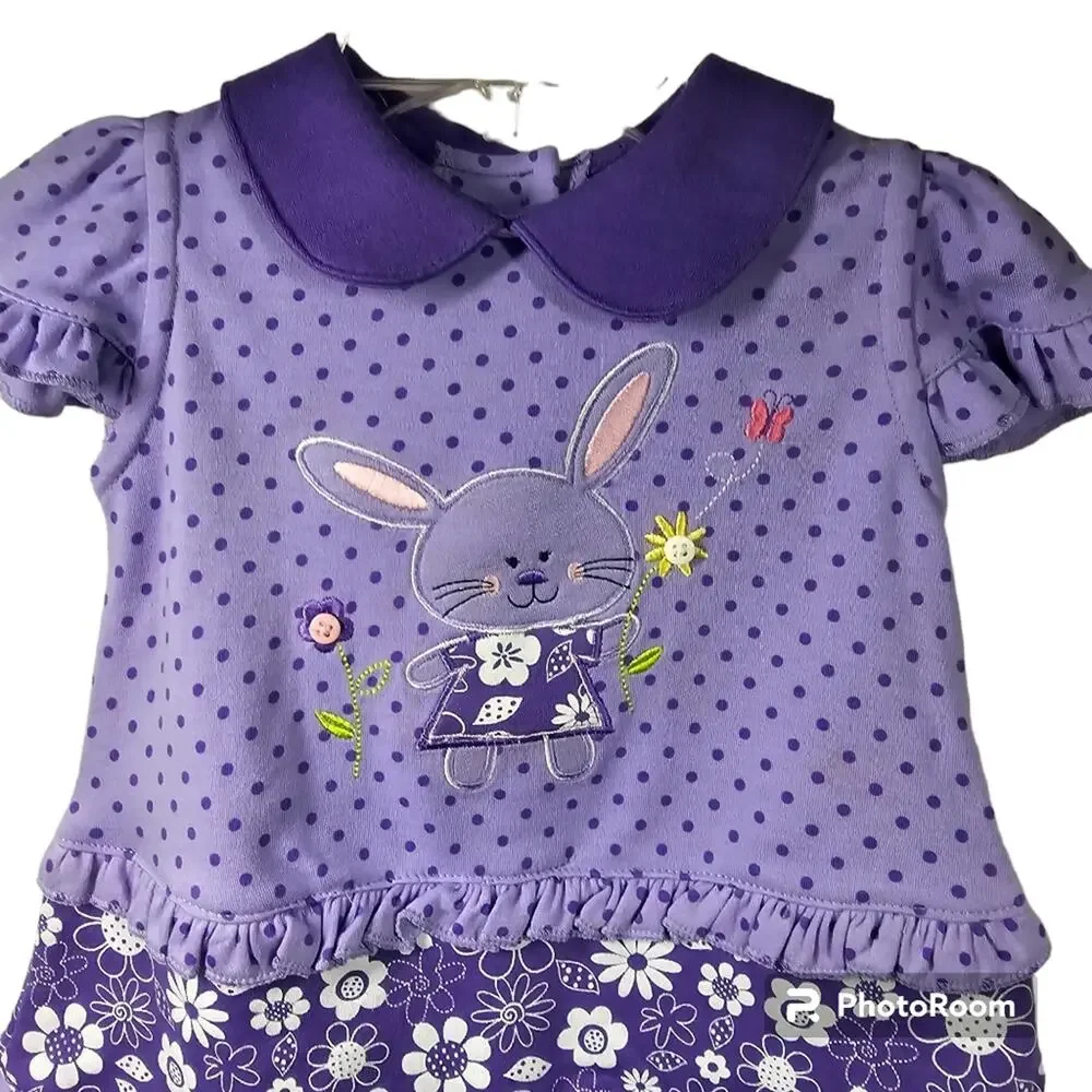 Baby Okie-Dokie Purple Bunny Romper 2-piece Set Size 3-6 months
